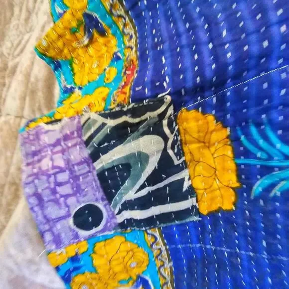 Vintage Cotton Kantha Quilt Indian Handmade Patchwork Bedspread Washable Blanket